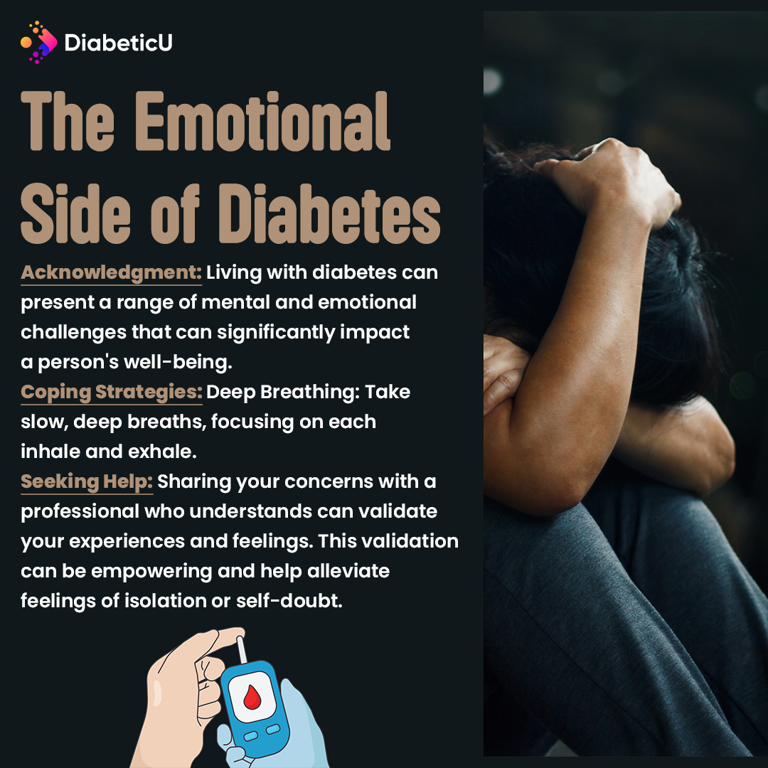 DiabeticuHealth's tweet photo. Diabetes affects mental health too! Coping strategies like deep breathing, community support, and counseling can make a big difference. Prioritize self-care &amp; seek help when needed. You’re not alone! #DiabetesSupport #MentalHealthMatters #DiabeticU https://t.co/NsXFpdUtCs