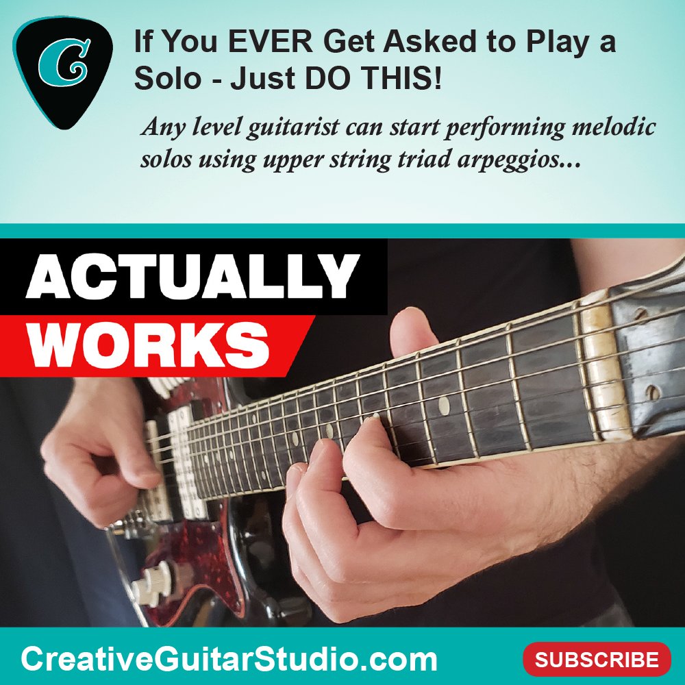 If You EVER Get Asked to Play a Solo Just DO THIS!

Any level guitarist can start performing melodic solos using upper string triad arpeggios...

youtu.be/JDqXLr5Jd-c

Patreon.com/CreativeGuitar…

Study my courses today... 
creativeguitarstudio.com

#guitar #guitarist #guitarolo