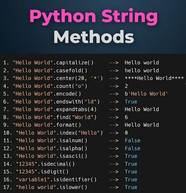 Python_Dv's tweet image. Python string methods

#python #programming #developer #programmer #coding #coder #softwaredeveloper #computerscience #webdev #webdeveloper #webdevelopment #pythonprogramming #pythonquiz #ai #ml #machinelearning #datascience