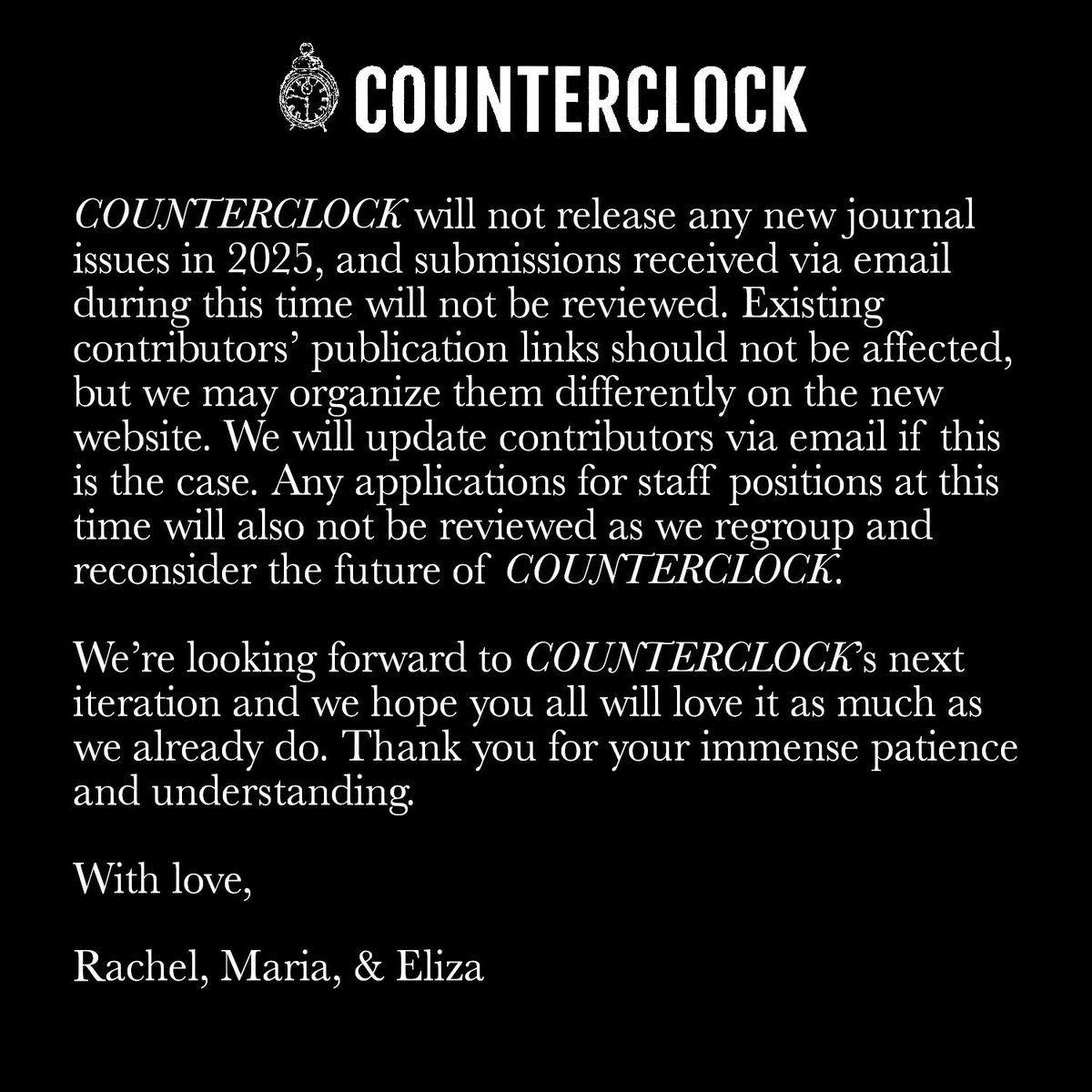A letter from our editors ❤️ we’ll be back and better than ever before you know it. See you soon!