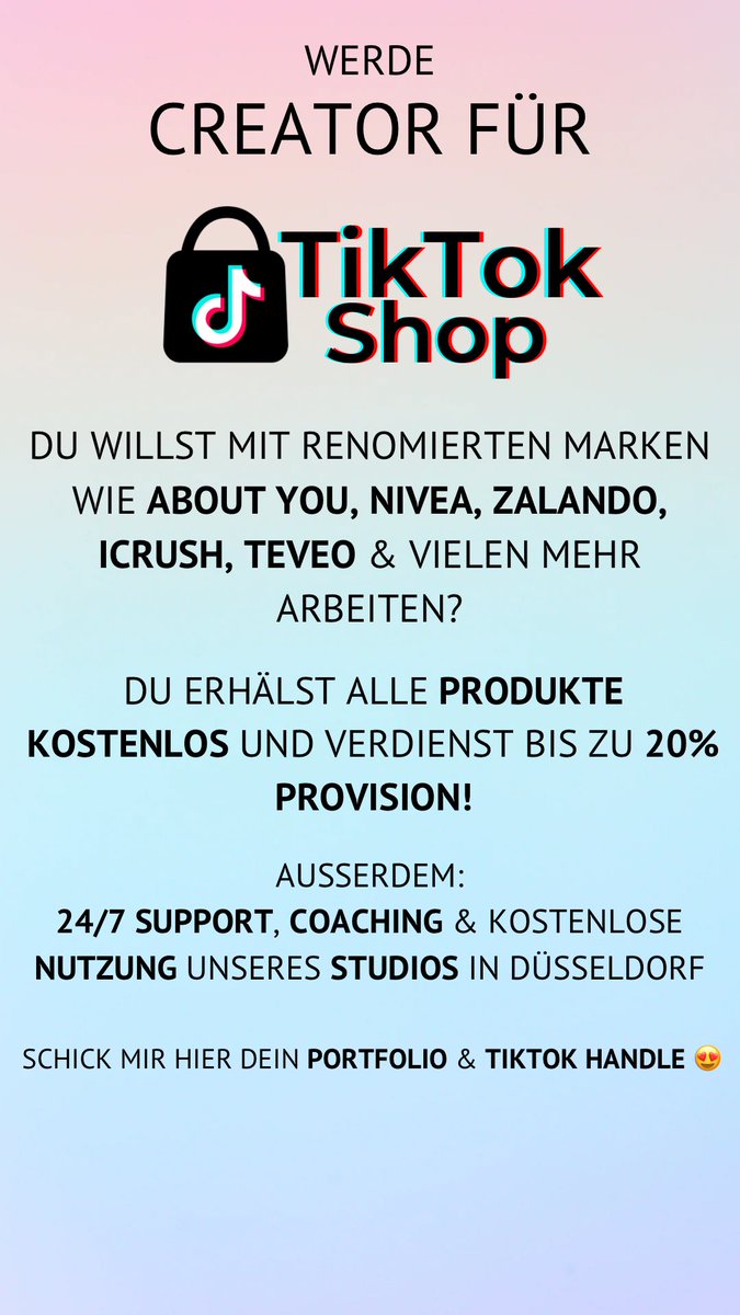 Suche deutsche (UGC) Creator 😍

#tiktokcreator #ugccreator #tiktokshop #ugcopportunities #germancreator #ugccreatorsneeded German Ugc