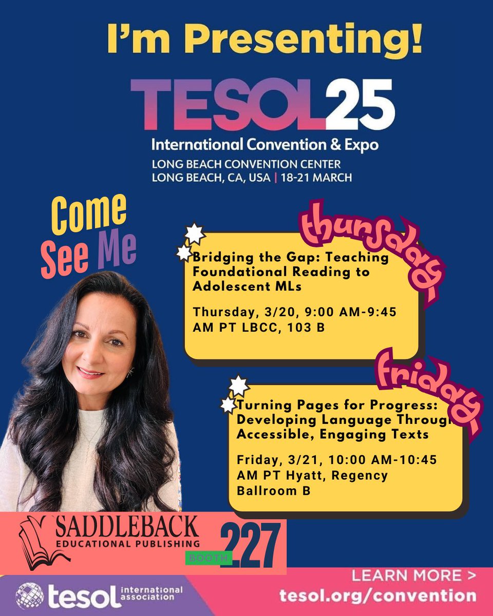 🌍 ναℓєηтιηα gσηzαℓєz (@valentinaesl) on Twitter photo I can’t wait to see everyone at #TESOL2025 in Long Beach. Please come to one of my sessions or stop by the <a href="/SDLBACK/">Saddleback Educational Publishing</a> booth (227) and say hello. <a href="/TESOL_Assn/">TESOL Intl Assn</a> I can’t wait to see everyone at #TESOL2025 in Long Beach. Please come to one of my sessions or stop by the <a href="/SDLBACK/">Saddleback Educational Publishing</a> booth (227) and say hello. <a href="/TESOL_Assn/">TESOL Intl Assn</a>