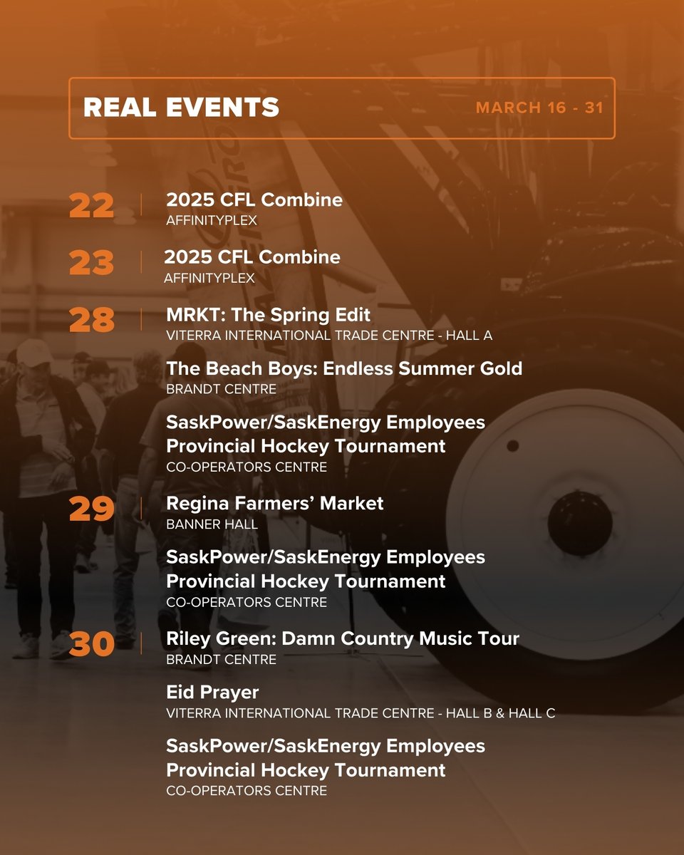 ✨ Save the Dates! ✨

Join us at the REAL District from March 16 - 31 for an exciting lineup of events! We can't wait to see you there!

#REALDistrict #SeeYQR