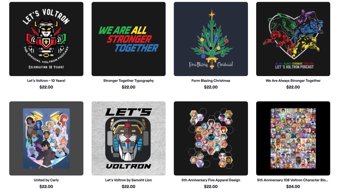 Our merch store has moved to a new location! Check out Let's Voltron Podcast Merch at letsvoltron.dashery.com