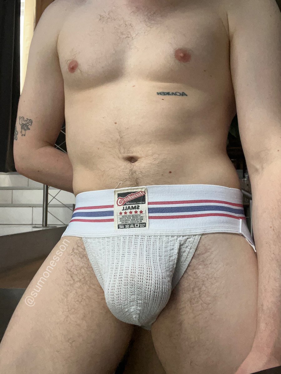 the jockstrap says ‘small’… but my bulge strongly disagrees