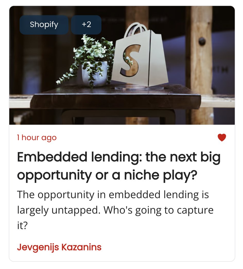 Embedded lending: the next big opportunity or a niche play?
The opportunity in embedded lending is largely untapped. Who's going to capture it?

I have written a lot about embedded payments, which refers to the integration of payments into software platforms. Companies like