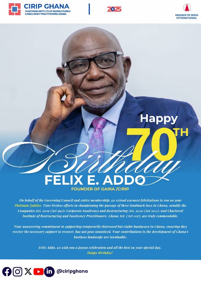 Happy 70th Birthday to Dr. Felix E. Addo⁩. Founder of GARIA/CIRIP Ghana. We wish you good health and long life. Cheers 🎊🎊🎂🎂