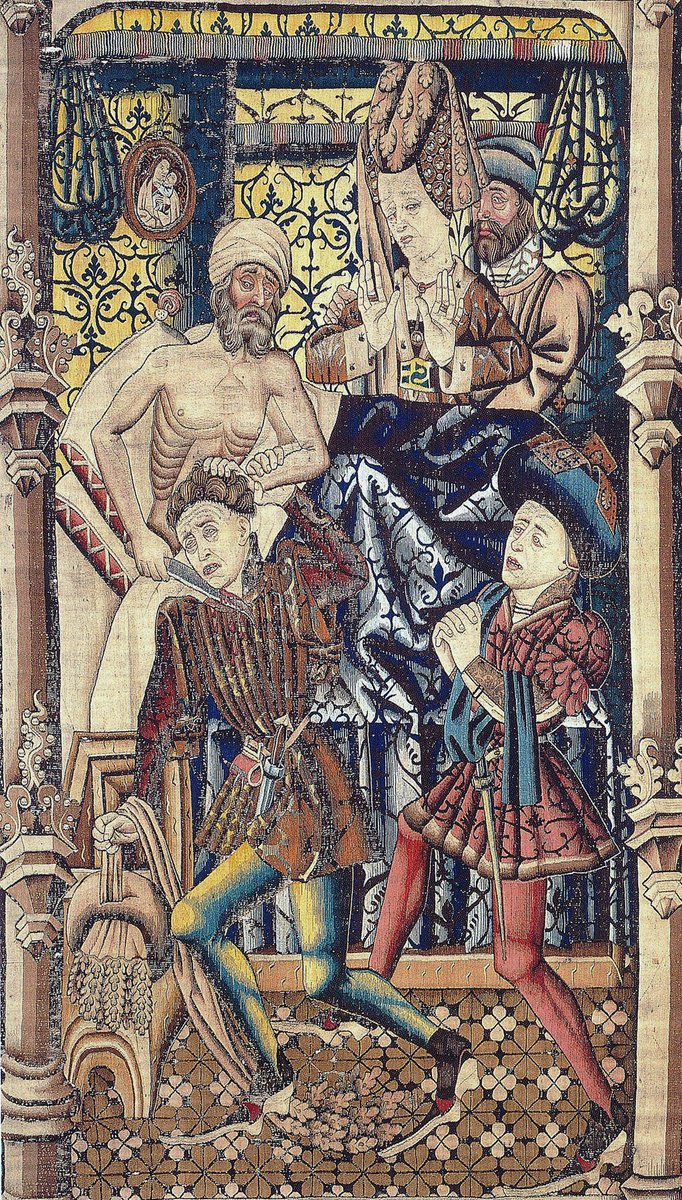 ColeccionMMoret's tweet photo. Bloody sunday 🩸
Hoy os traigo una histora de sexo y venganza: La justicia de #Herkinbald: dentro HILO 🧵
Taller de #Tournai o Bruselas, según diseño de Rogier van der #Weyden. Tapicería de La justicia de Herkinbald. Lana y seda, h. 1450. Bernische Historische Museum.
Sigue...⤵️ https://t.co/waRVpgJlRB
