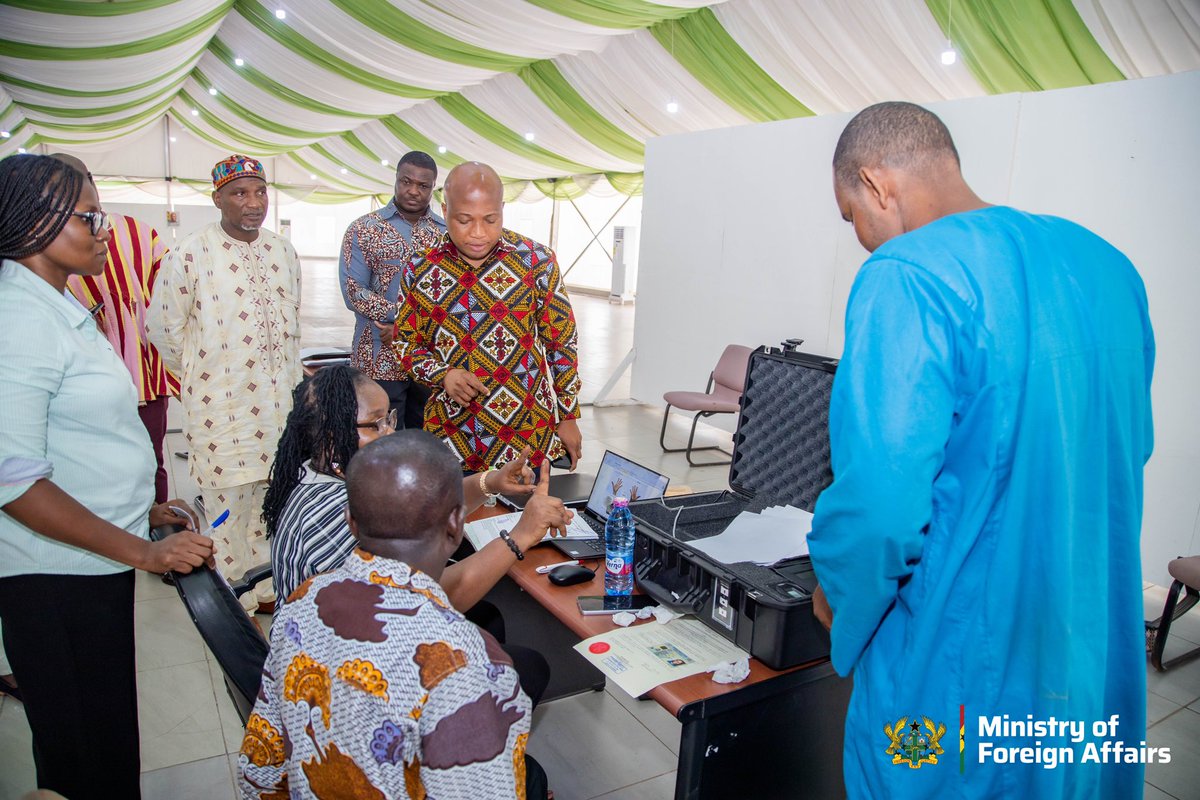 S_OkudzetoAblak's tweet photo. On Friday, I embarked on a surprise visit to the Special Passport Application Centre at the Hajj Village following reports that Fulanis were being prevented from acquiring passports. 

I am delighted to confirm that the initial challenges have been addressed and that this novel intervention is proceeding smoothly. 

President Mahama’s government will continue to be responsive to your concerns. 

We remain one people, one nation, with a common destiny.