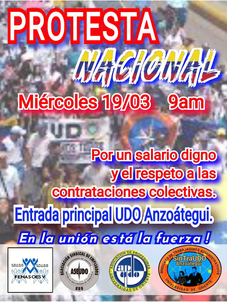 APUCV's tweet photo. Los universitarios de Anzoátegui también se movilizarán el 19 de marzo para exigir #SalarioDignoYa https://t.co/7hSwwZQIn0