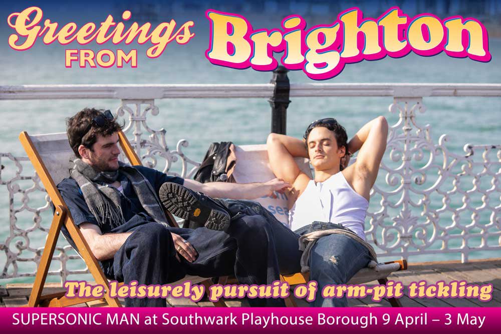 Darryl (Dominic Sullivan) and Adam (Dylan Aiello) are cheekily enjoying the sun on the prom in Brighton, where this new musical is set.

🎭: Supersonic Man
📍: <a href="/swkplay/">Southwark Playhouse</a> Borough
📆: 9 April - 3 May 2025
🎟️: southwarkplayhouse.co.uk/productions/su…

📸: <a href="/louisburgess34/">Louis Burgess</a>
