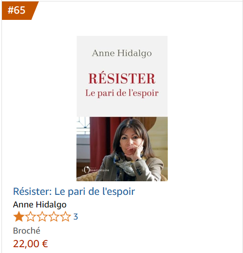 mtwit75's tweet photo. Le dernier livre d'Anne Hidalgo est classé par Amazon en 23.279ème position des ventes de livres, et en 65ème position de la catégorie "politique française". https://t.co/3nVs8vpul2