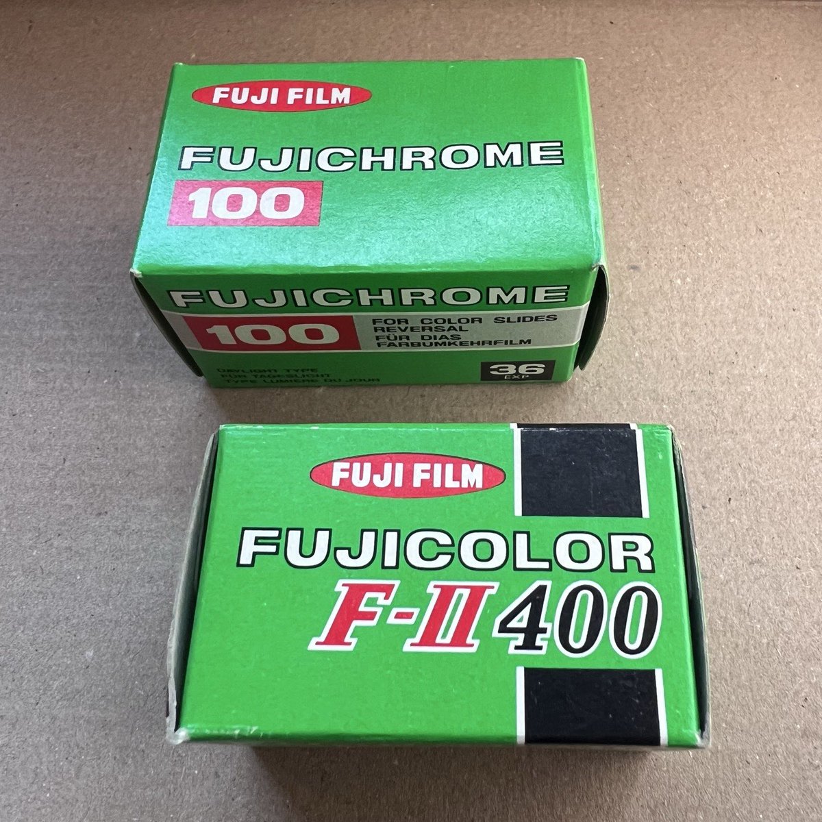 clennep's tweet photo. @FujifilmJP_SQ Hi there. 
Regarding your historical Fujifilm exhibition at FUJIFILM SQUARE. 

I have two 45 year old films here in unopened condition. One Fujicolor F-II 400 and one Fujichrome 100, see also attached pictures. https://t.co/ra4LRIQVtX