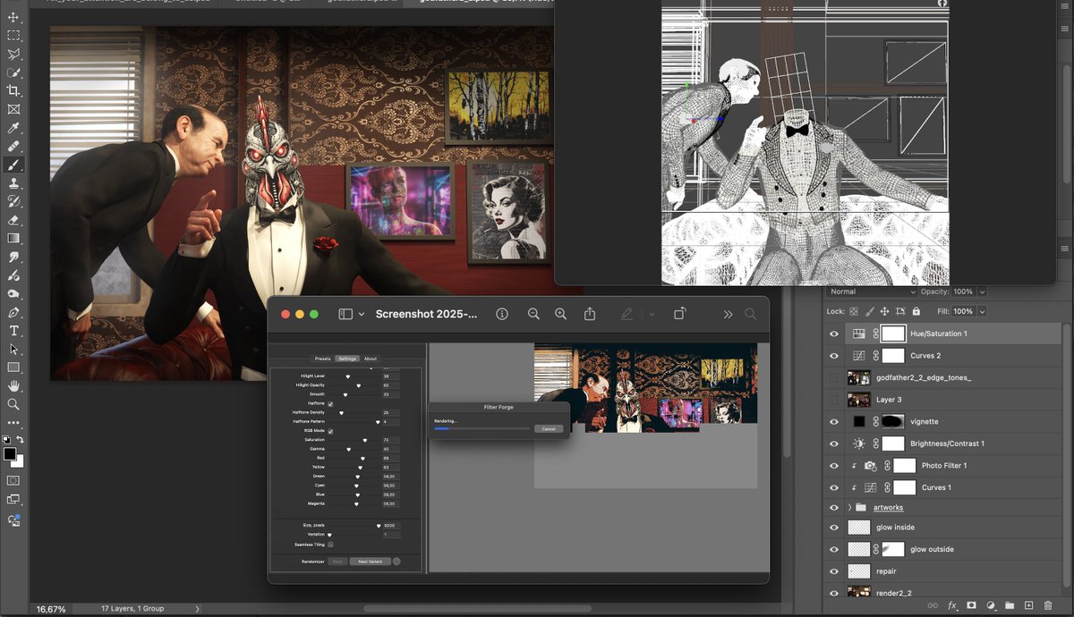 GM friends, my contribution for the Sabong Pop Art Challenge is "An Offer You Can’t Refuse". Created using 3D rendering, algorithmic  and digital painting. No AI was used.
A movie scene, the Sabong Rooster and even added POD in the background. <a href="/techbubble/">Nik Kalyani (🎨🔴💜)</a> <a href="/sabongevo/">Sabong Evolution</a>