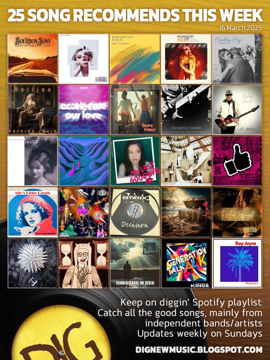 highly recommend checking out all these fine music!
dignewmusic.blogspot.com/2025/03/25-son…

🎧listen on Spotify: open.spotify.com/playlist/1z1eB…
plz give the artists you like "💚+follow" :D

「今週のGOOD」な25曲🎶 2025/3/16 #nowplaying