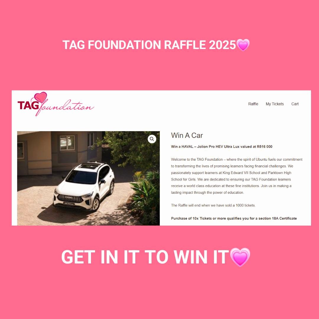 FoundationTag's tweet photo. 🗣BIG ANNOUNCEMENT!
🚘Win A Car!
🔖1000 tickets @ R1000 each
Win a HAVAL - JOLION PRO 1.5 HEV ULTRA LUXURY DHT
Car value R500k+
Winner will be drawn automatically
Over 10x Tickets qualifies you for a section 18A Tax Cert Ts&Cs
🌐https://t.co/nudlAA4B6N
⬆️GET IN IT TO WIN IT⬆️ https://t.co/bAqFRnBjDM