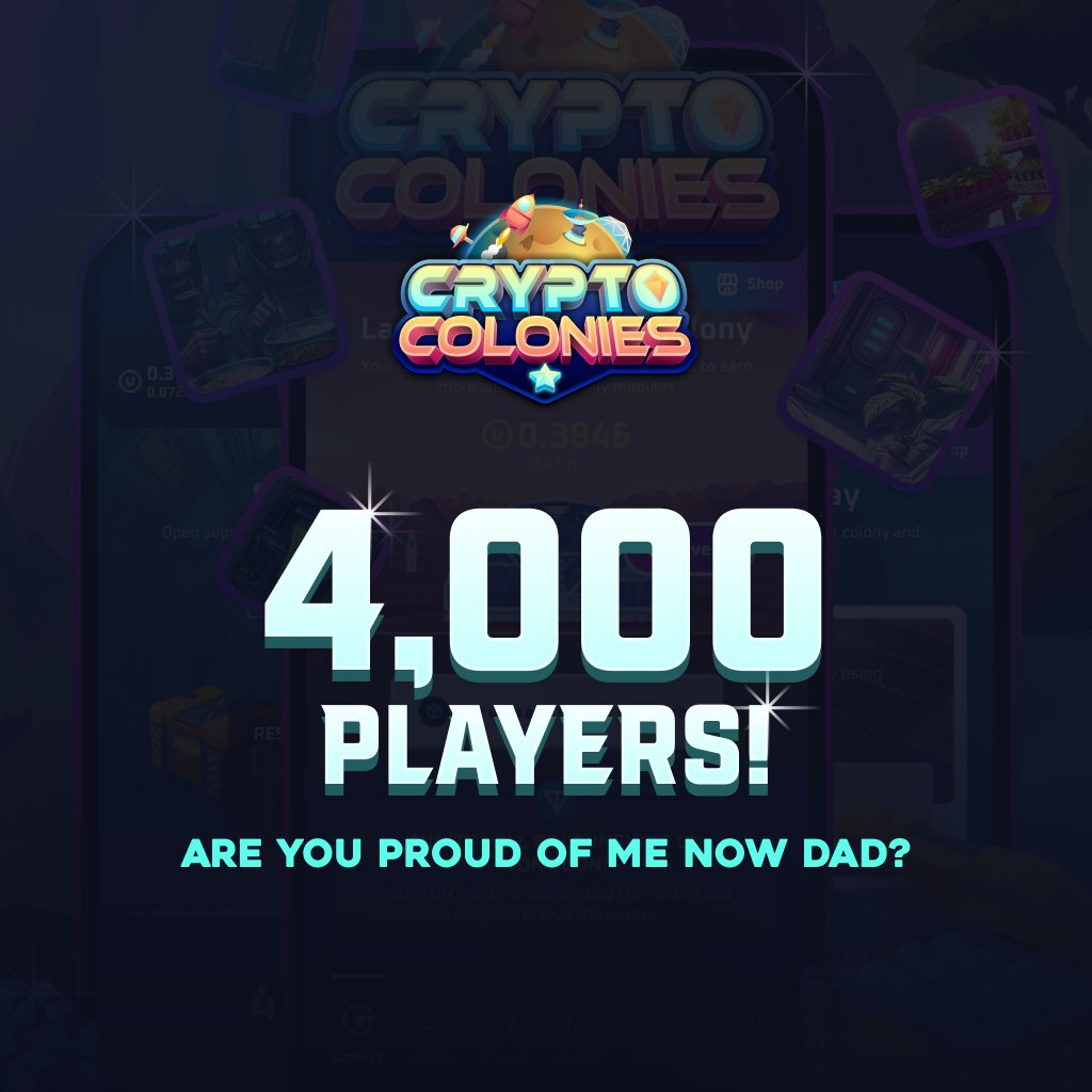 CryptoColoniesT's tweet image. 🚀We’ve hit 4,000 players! That’s a whole town’s worth of people optimizing colonies, hoarding Science, and suspecting the leaderboards are rigged! Onward to 5,000! 🏗️ #CryptoColonies #AirdropCrypto #Web3Gaming #telegramGame