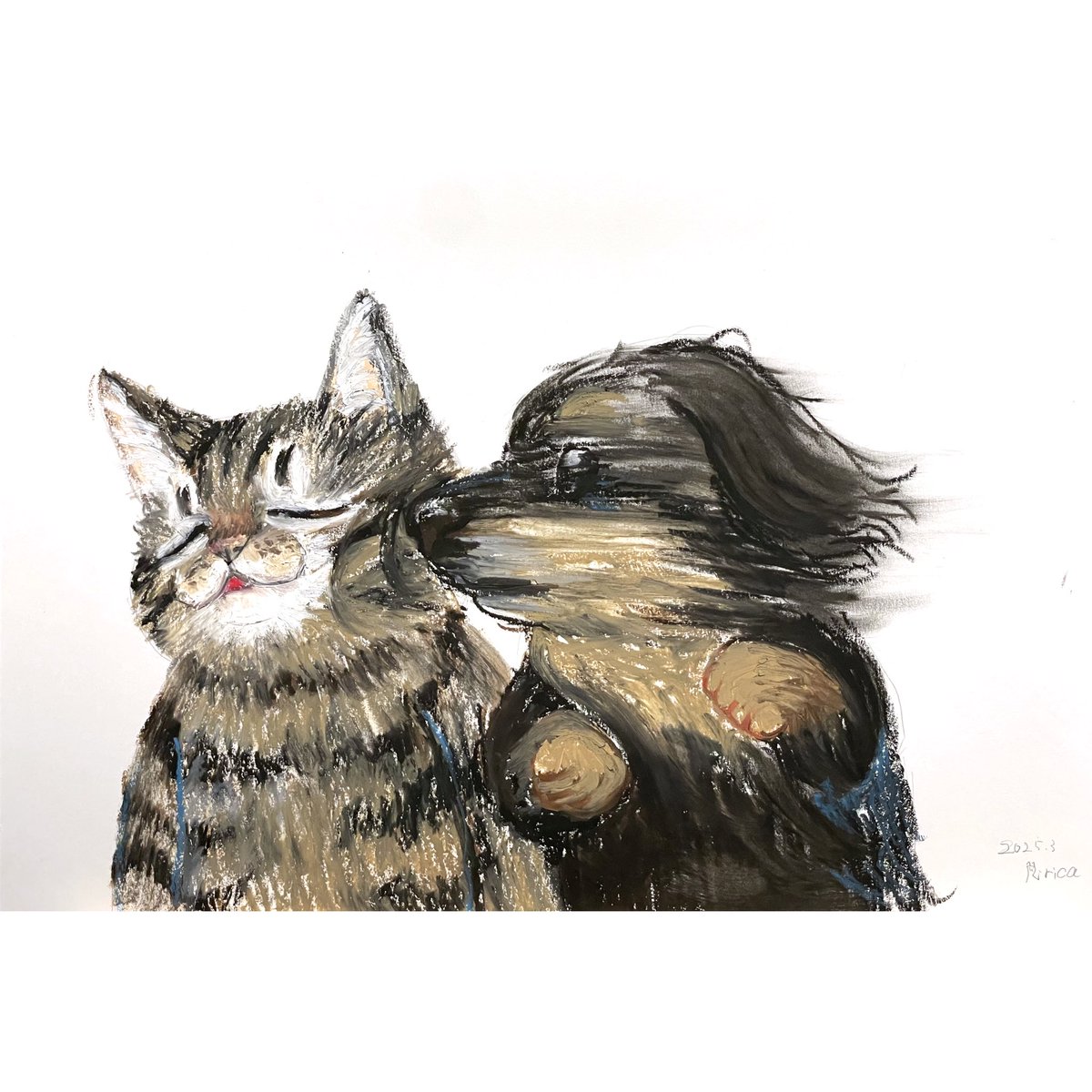 自分の顔の長さわかってない犬の絵