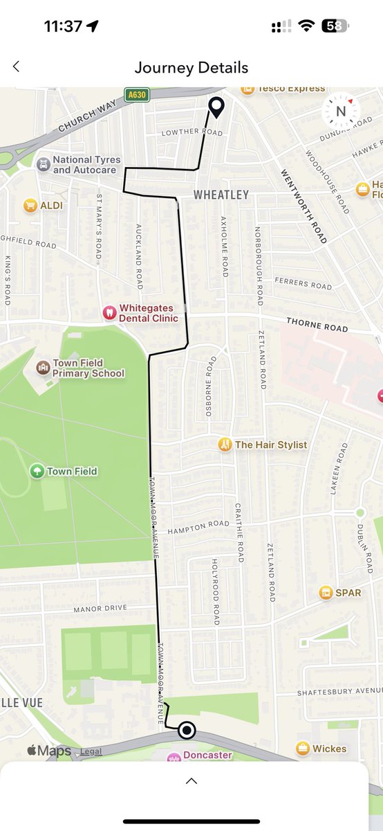 BluffGlenn's tweet photo. My Range Rover was stolen yesterday. 

This is the route the thieves took to get rid of the tracker they may have been in my Black Range Rover or another car.  From Racecourse to near Beckett Road. 

If you live on this route between 4:14pm and 4:50pm on Saturday 15th March can you please check your Ring door cameras and submit your recordings to SY Police. 

@syptweet