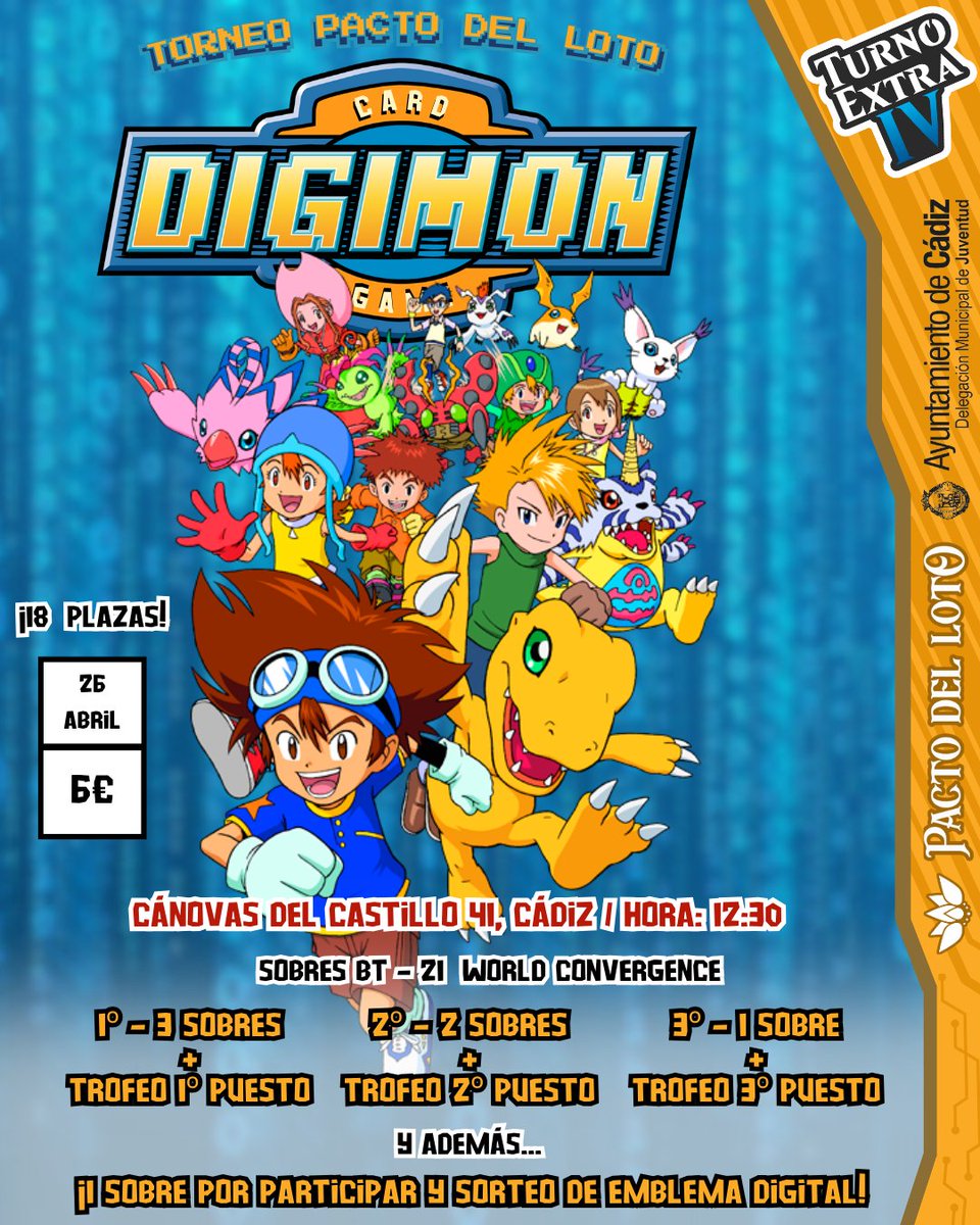 ¡Lo es porque ya tenemos aquí el torneo de DIGIMON para Turno Extra IV!
📝 Podéis apuntaros a través del siguiente link:
forms.gle/RCZ35eQMttaf1r…
⚠️ ¡Recordad leeros las bases y reservar plaza!
#turnoextraIV #turnoextra #pactodelloto #tcg #cards #digimon #digimontcg #cadiz