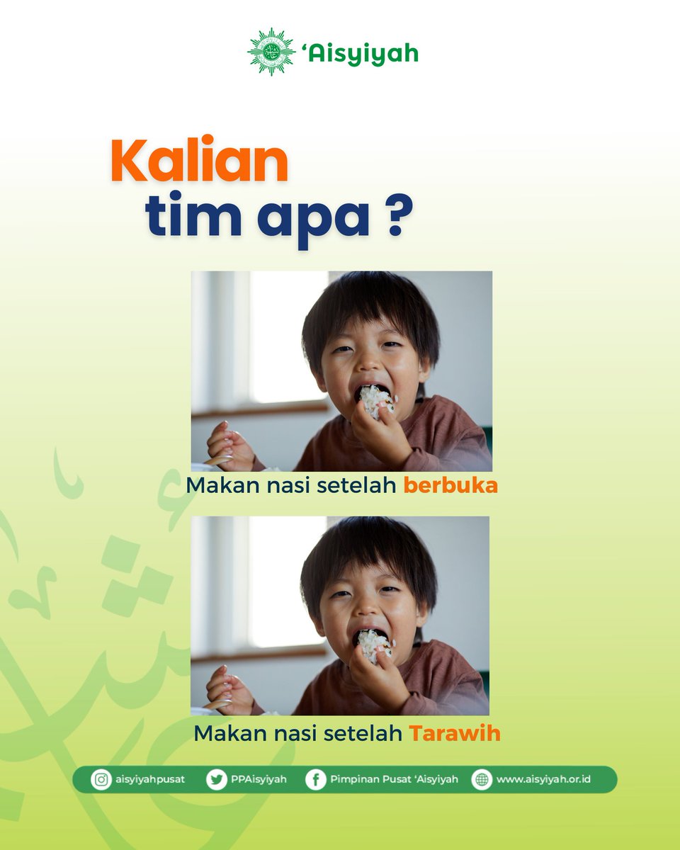 PPAisyiyah's tweet image. Tim makan nasi setelah berbuka atau setelah Tarawih? 
Yang mana nih kebiasaan kalian? 😆

#RamadhanVibes #Aisyiyah #Ramadan #bukapuada #Tarawih