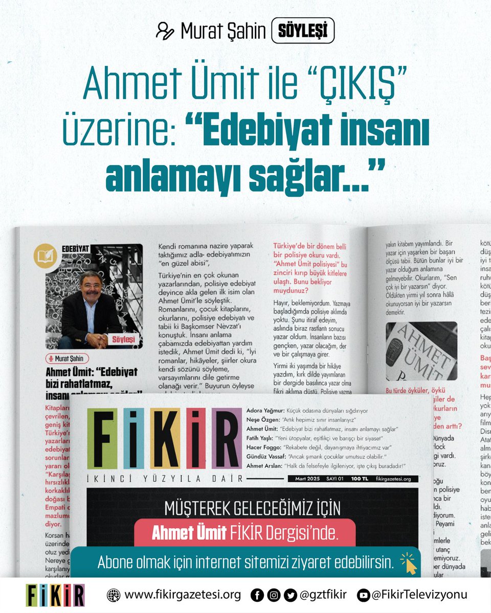 🎙️"Bütün yazarlar aktif şekilde politik tavır almalıdır ama almayanlar da şöyledir, böyledir deme hakkını kendimde görmem. Çağa tanıklık etmeliyim, yanlış giden bir şeyler varsa bunları tabii ki edebiyatla anlatmalıyım."

fikirgazetesi.org/2025/03/15/ahm…