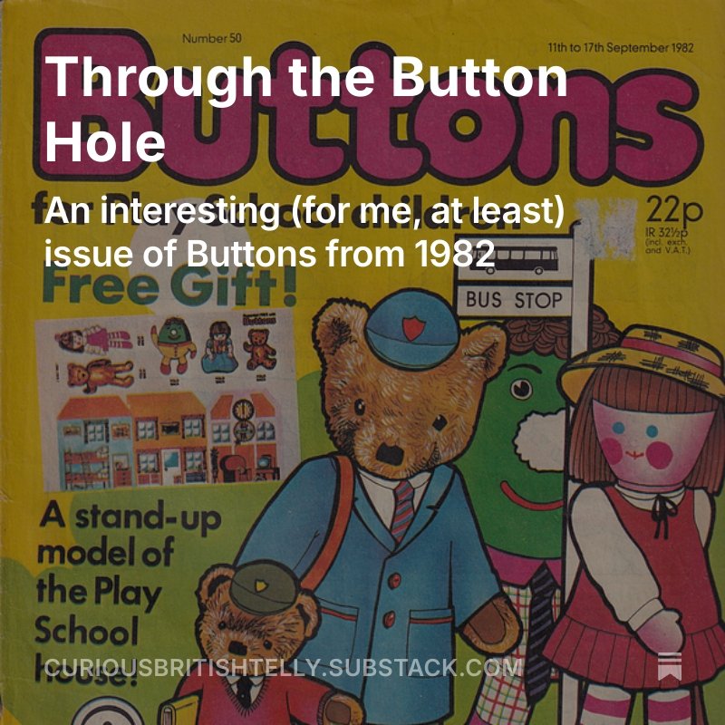 CuriousBritishTelly (@curiousuktelly) on Twitter photo New article on Substack is curiousbritishtelly.substack.com/p/through-the-… a quick look at the letters page from a 1982 issue of Buttons. Subscribe (for free) for regular vintage goodness in your inbox. New article on Substack is curiousbritishtelly.substack.com/p/through-the-… a quick look at the letters page from a 1982 issue of Buttons. Subscribe (for free) for regular vintage goodness in your inbox.