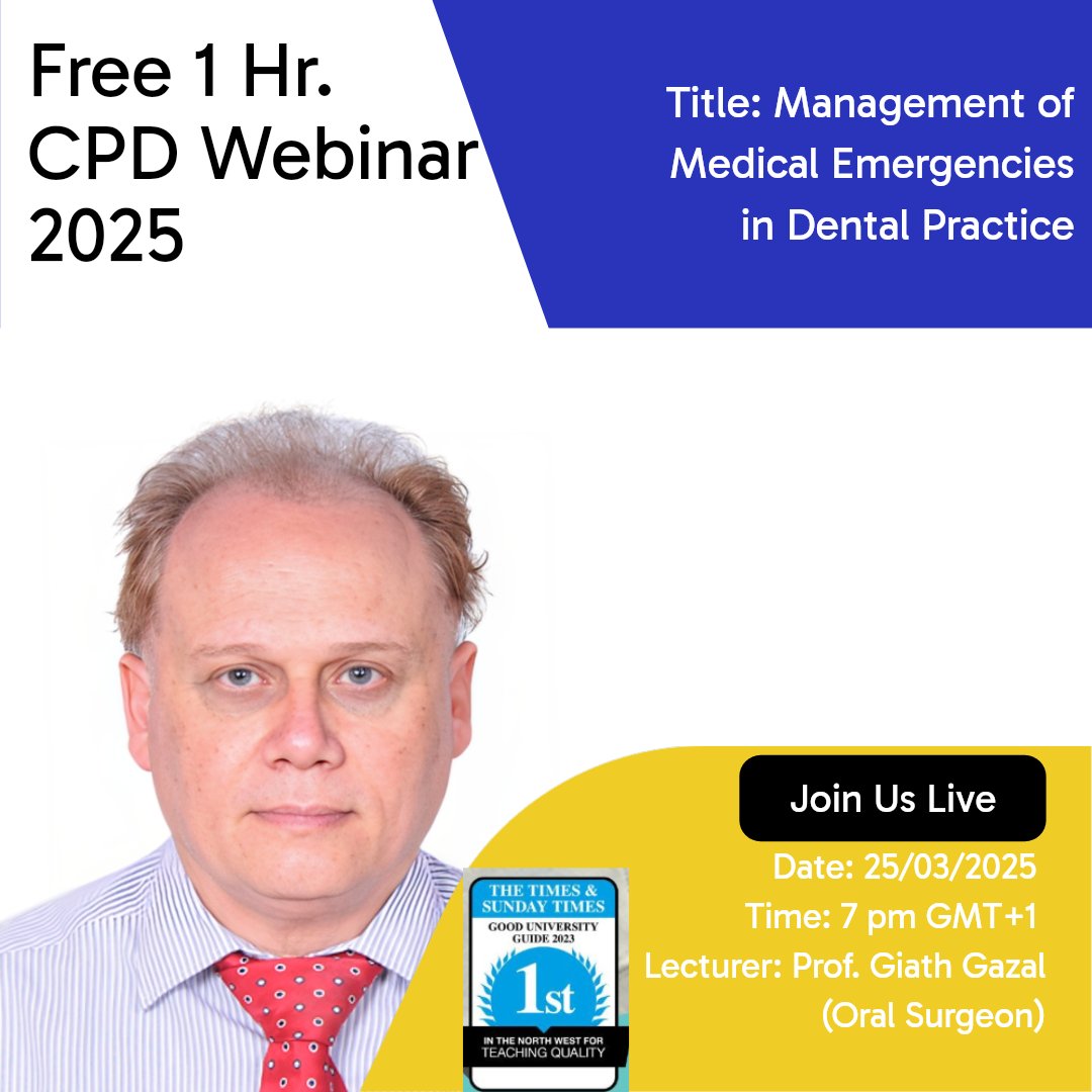 ColdsZoom61448's tweet photo. "The best way to predict the future is to create it." - Peter Drucke
Join us for a creative Lecture on Management of Medical Emergencies in Dental Practice. 
Date: 25/03/2025 
Time: 7 pm GMT+1
Lecturer: Prof. Giath Gazal (Oral Surgeon)
Register Now 👇👇👇

https://t.co/iF0prkBp1q https://t.co/Zv6dkGTsZ7