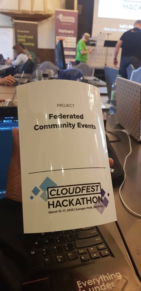 Musiii_mentaaa's tweet photo. Ever wished event platforms gave you more control? We're building a federated solution! Join us on this journey to revolutionize community events. #GroundBreakerTalents
#CFHack2025
#CloudFest
@CaroleOlinger @crixu44  @OlivierDo @DilbaVytautas  @schlessera @TweetyThierry @lk_omara https://t.co/X82uIW0Fzt