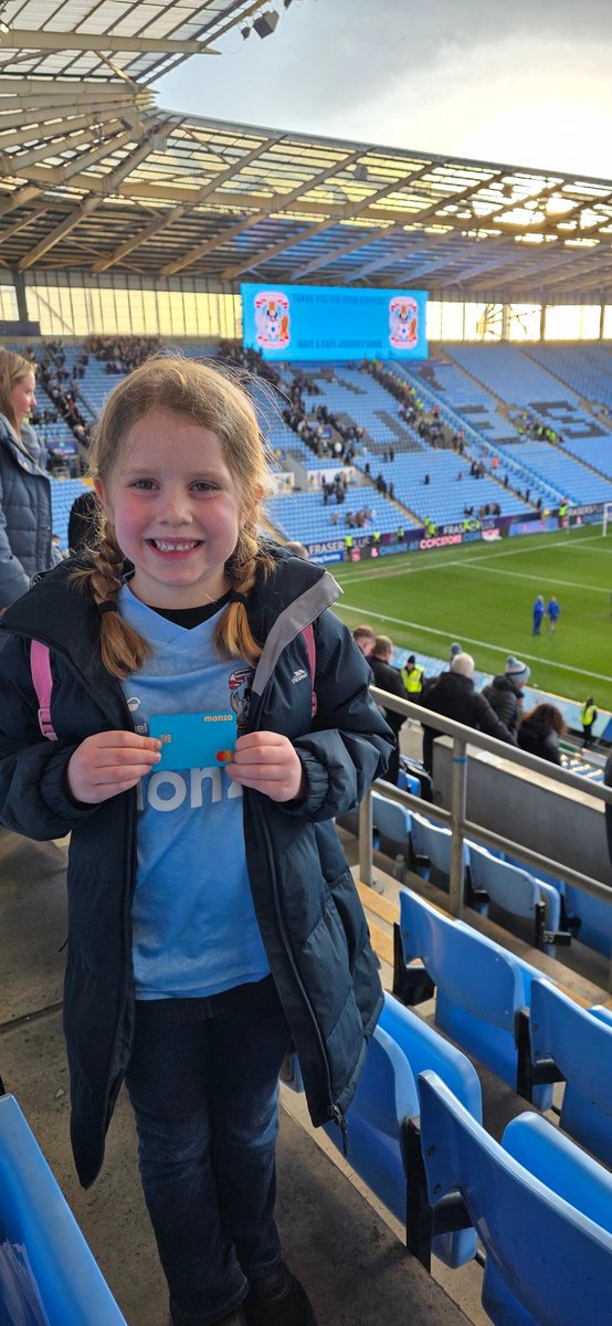 MattGSBA's tweet image. Soph loved using her brand new kids @monzo card (sky blue obviously!) to get the half time sweets in yesterday! 

And 3 points for @Coventry_City as well... ⚽️🩵

#PUSB #buyyourownsweets