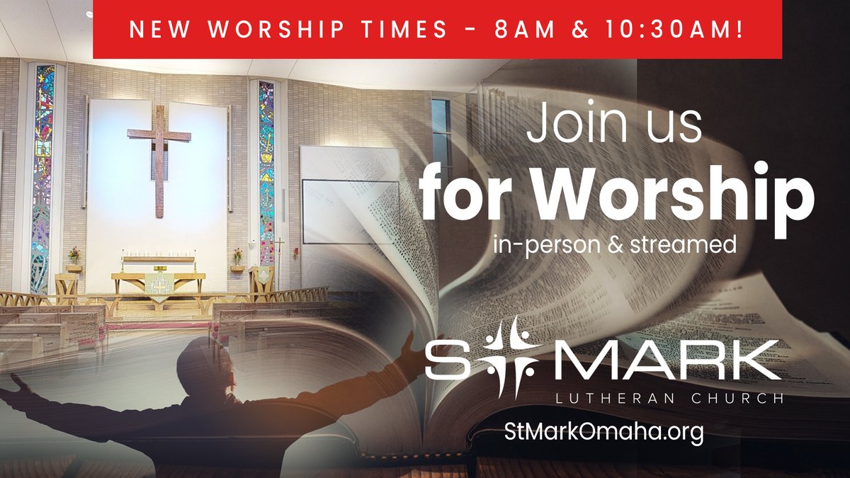 NEW WORSHIP TIMES: 8AM AND 10:30AM – in-person and streamed Sunday Worship! JOIN US!

Streamed live here: youtube.com/@StMarkOmahaLC…