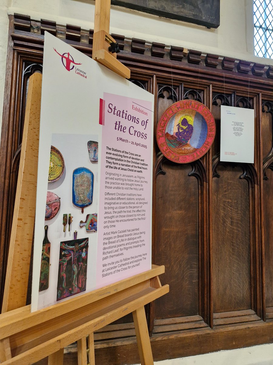 LeicsCathedral's tweet image. Have you seen the #StationsOfTheCross? Artist Mark Cazalet has painted images on bread boards (Jesus as the Bread of Life) in dialogue with devotional poems and prompts from Richard Leaf. 

Follow the journey here and explore their story. Til 21 April, visit during opening hours.