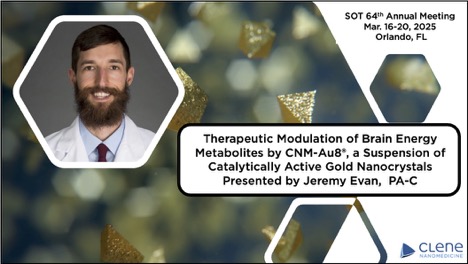 Clene Nanomedicine (@clenenano) on Twitter photo DON’T MISS Jeremy Evan, Pharmacovigilance Manager of <a href="/CleneNano/">Clene Nanomedicine</a>, on the “Therapeutic Modulation of Brain Energy Metabolites by #CNMAu8, a Suspension of Catalytically Active Gold Nanocrystals.” He presents at the 64th Annual <a href="/SOToxicology/">Society of Toxicology</a> in Orlando, Fl on Monday, March 17! DON’T MISS Jeremy Evan, Pharmacovigilance Manager of <a href="/CleneNano/">Clene Nanomedicine</a>, on the “Therapeutic Modulation of Brain Energy Metabolites by #CNMAu8, a Suspension of Catalytically Active Gold Nanocrystals.” He presents at the 64th Annual <a href="/SOToxicology/">Society of Toxicology</a> in Orlando, Fl on Monday, March 17!
