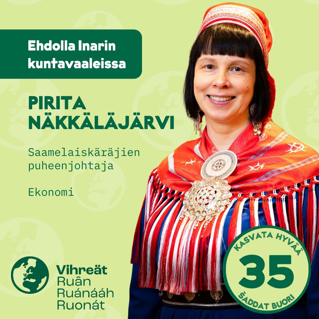 biret's tweet image. Kuntavaalit / gielddaválggat / municipal elections 13.4.2025. Ennakkoäänestys Suomessa / ovdajienasteapmi Suomas / Advance voting in Finland 2.–8.4.2025 #kuntavaalit #inari #vihreät #politiikka