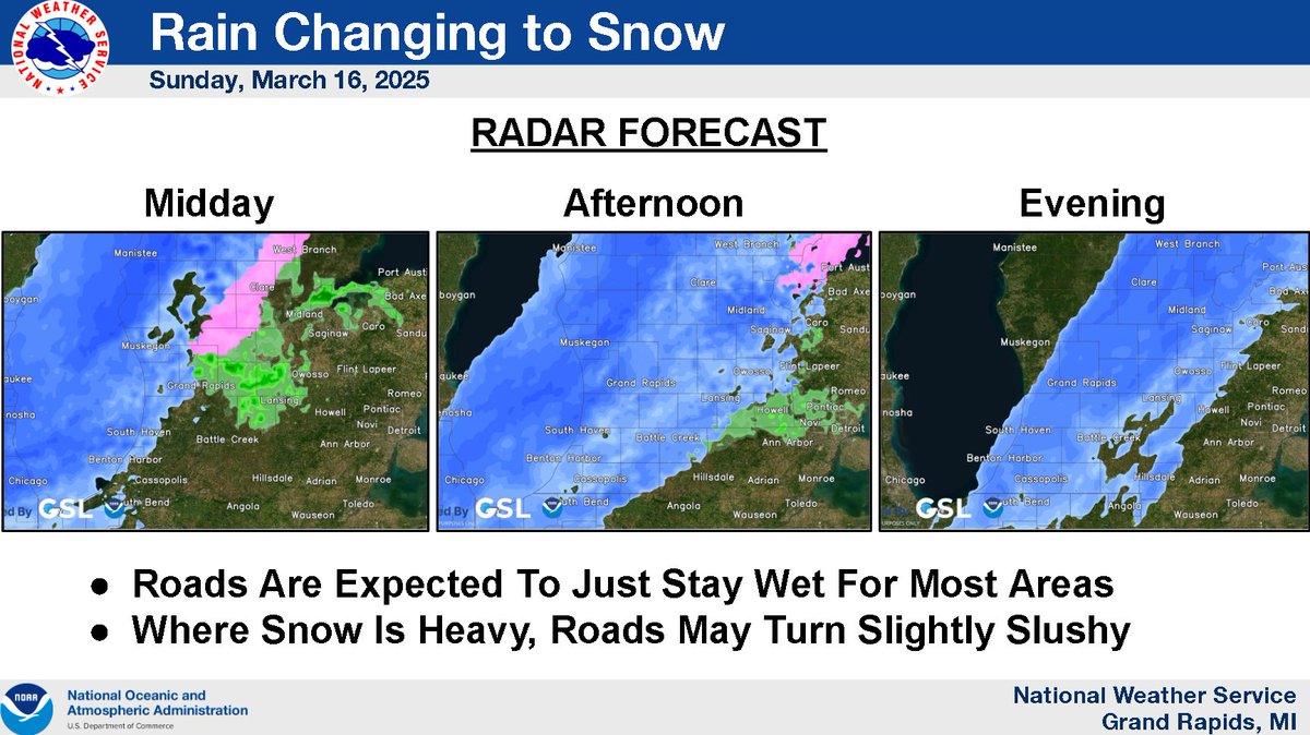 NWSGrandRapids's tweet photo. Rain mixes with and changes to snow today with little to no travel impacts. If you are heading north of Cadillac however, expect travel impacts and delays with heavy snow occurring there. #wmiw https://t.co/NKfbmZZrbd