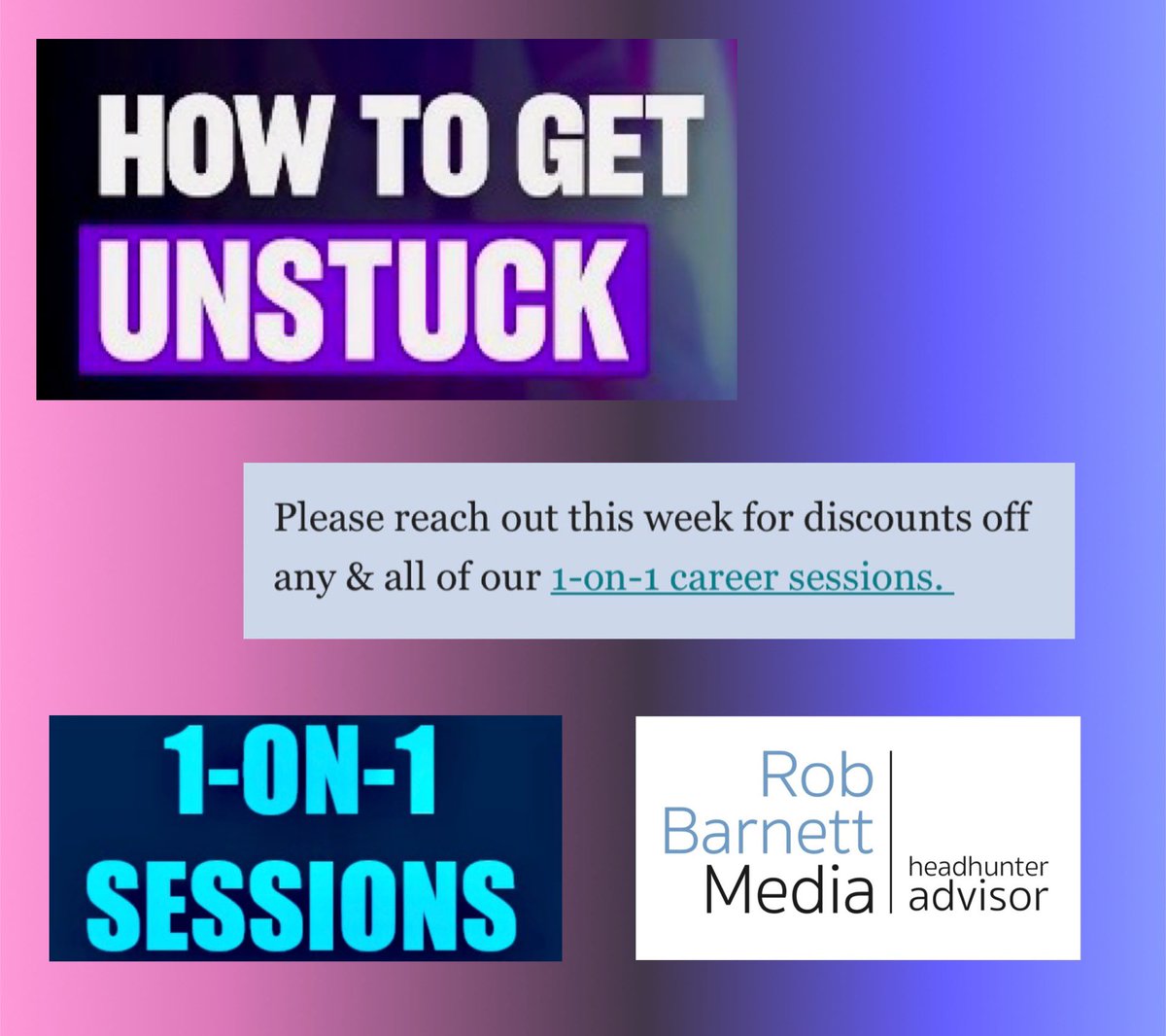 Rob Barnett (@robbarnettmedia) on Twitter photo Career help now
New video: vimeo.com/1066304964
Reach out this week for discounts off any & all of our 1-on-1 career sessions.
Email: Rob@RobBarnettMedia.com
Subject line: Unstuck
RobBarnettMedia.com/Sessions Career help now
New video: vimeo.com/1066304964
Reach out this week for discounts off any & all of our 1-on-1 career sessions.
Email: Rob@RobBarnettMedia.com
Subject line: Unstuck
RobBarnettMedia.com/Sessions
