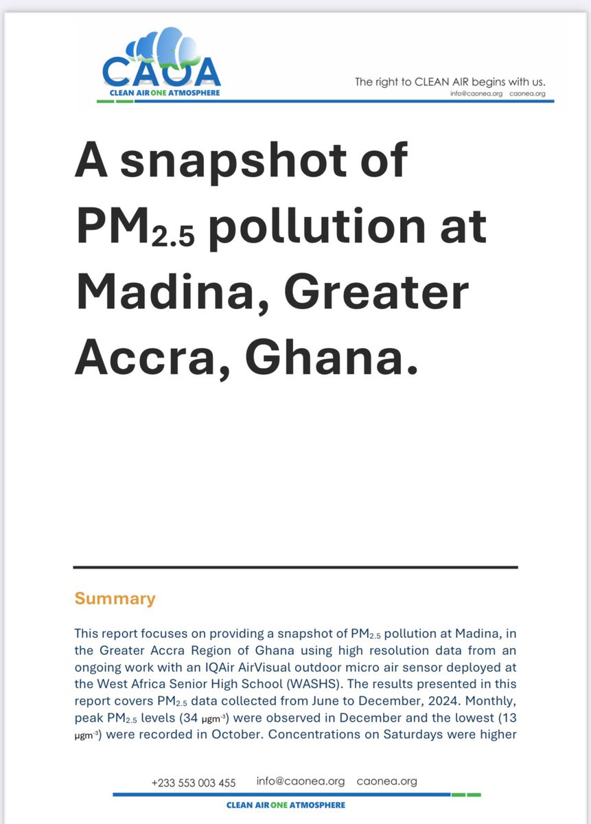ebapreneursoltd's tweet photo. Over the past week, our partnership with @cleanaironea has gained great momentum! 
Their latest report on PM2.5 pollution in Madina highlights the air quality challenges caused by various factors where together, we can measure air quality and drive meaningful change to improve https://t.co/ZNZcLBAd9d
