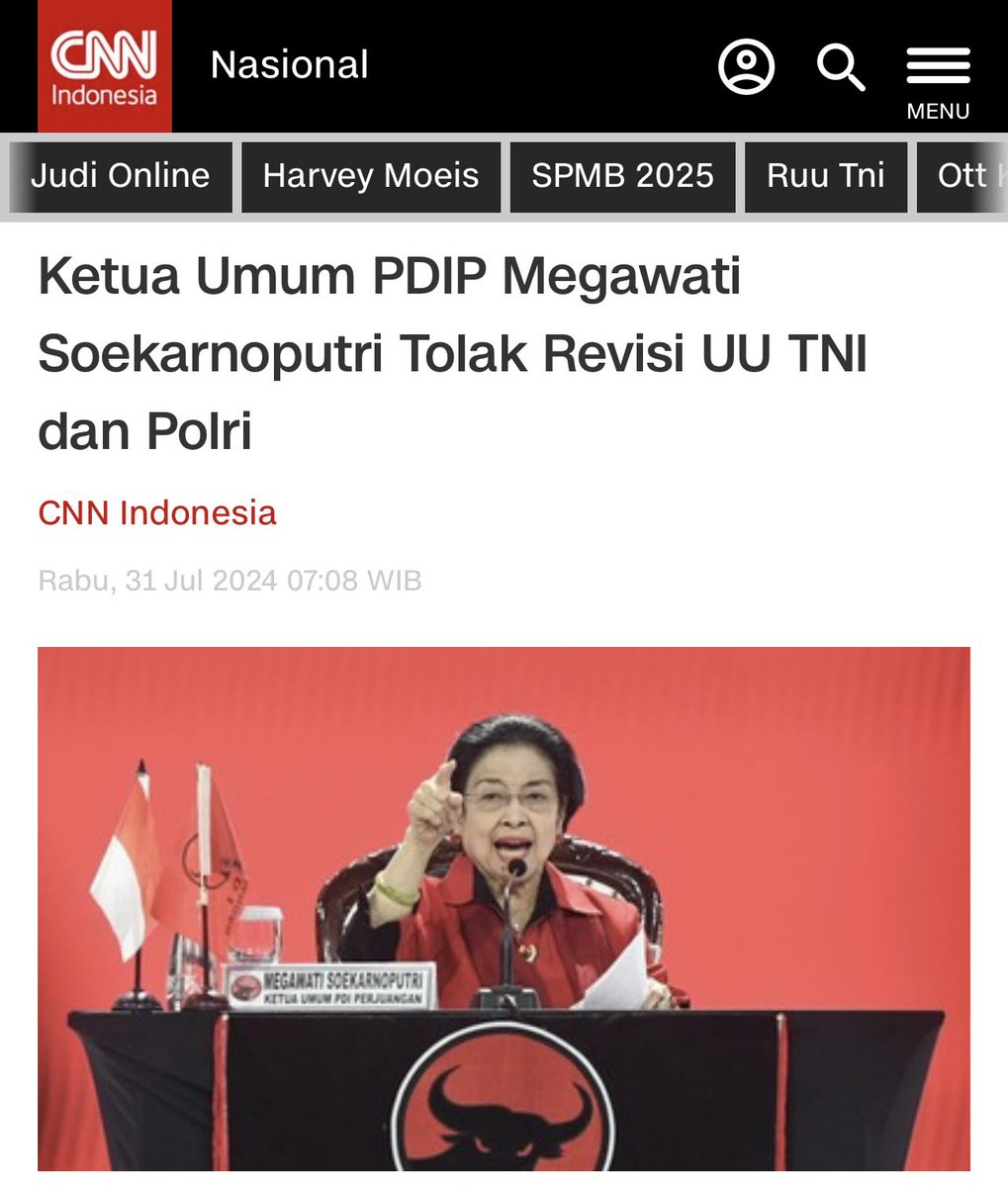 Satu-satunya Ketua Umum Partai yg dengan tegas menolak revisi UU TNI dan POLRI.
Singa betina yg susah ditaklukkan oleh lawan politiknya.