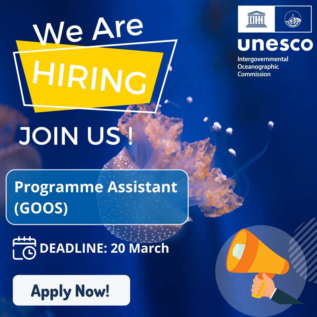 Join our team! We're looking for a Programme Assistant to support the smooth coordination of operations in the Ocean Observing and Services Section.

Apply by 20 March 2025 👉 ow.ly/869H50VfN47

<a href="/GOOSocean/">The Global Ocean Observing System (GOOS)</a>