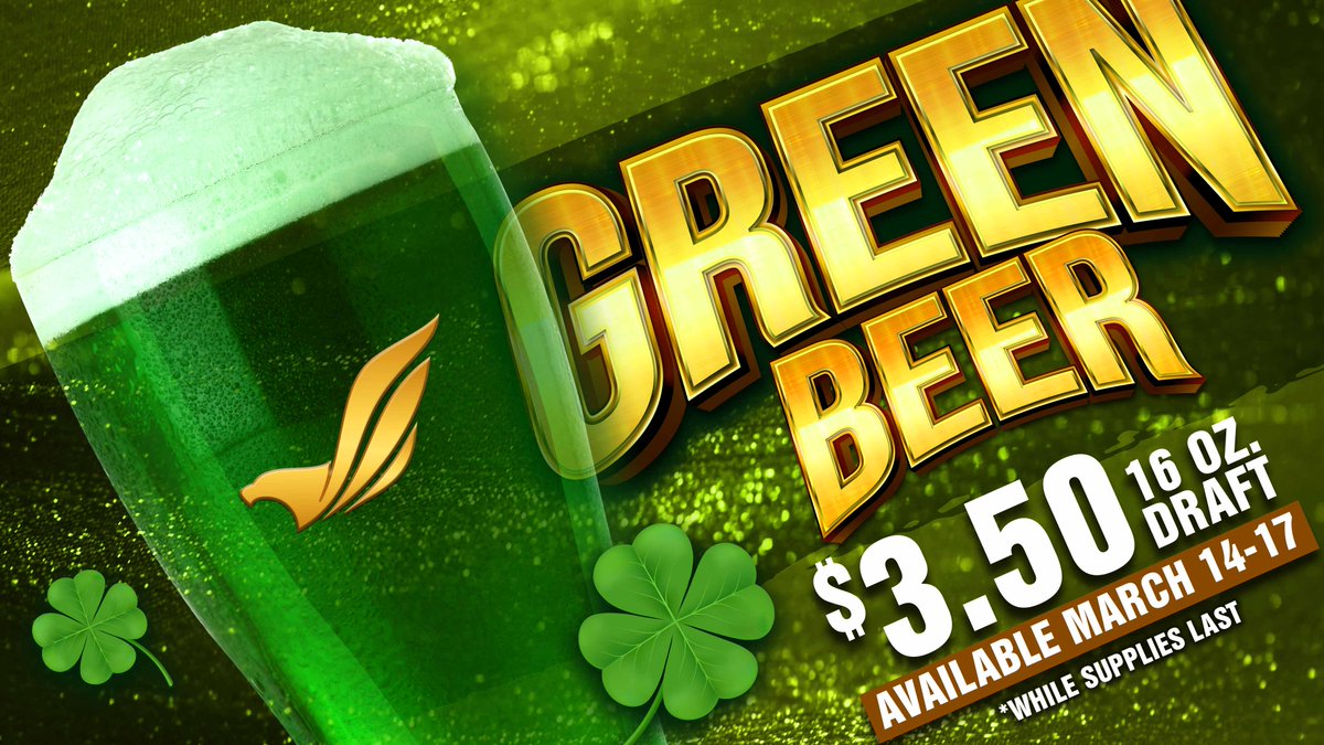 SoaringEagle777's tweet image. 💚 Sip, sip, hooray! Celebrate St. Paddy's Day with $3.50 Green Beer (16 oz draft) from March 14 - 17. 🍺 While supplies last! Join the celebration! Available on the casino floor at all bar locations. #GreenBeer #StPatricksDay #LuckyDrink #SoaringEagleCasino