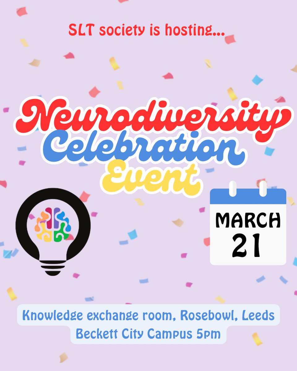 SLT Society at Leeds Beckett (@sltsocbeckett) on Twitter photo leedsbeckettsu.co.uk/events/6626/21…
🌟 Join us for the Neurodiversity Celebration Event! 🌟
📅 March 21st
Rosebowl, Leeds Beckett City Campus | ⏰ 5 PM
A neuro-affirming evening filled with guest speakers, communication resources, photography exhibition, & coffee & cake!☕🍰
<a href="/SLTBeckett/">SLT at Leeds Beckett</a> leedsbeckettsu.co.uk/events/6626/21…
🌟 Join us for the Neurodiversity Celebration Event! 🌟
📅 March 21st
Rosebowl, Leeds Beckett City Campus | ⏰ 5 PM
A neuro-affirming evening filled with guest speakers, communication resources, photography exhibition, & coffee & cake!☕🍰
<a href="/SLTBeckett/">SLT at Leeds Beckett</a>