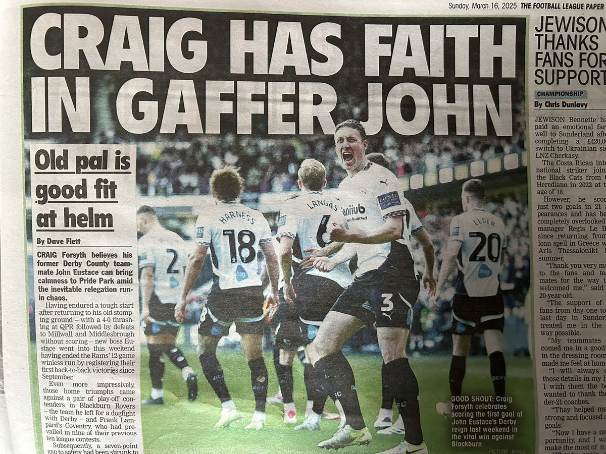 Dave Flett (@daveflettpress) on Twitter photo One for <a href="/dcfcofficial/">Derby County</a> fans. I spoke to Craig Forsyth about how he expects ex-team-mate John Eustace to keep bringing calmness to the chaos of the relegation run-in, having masterminded 3 straight wins. Also touches on his own future. Full story in <a href="/TheLeaguePaper/">The Football League Paper</a> #dcfc One for <a href="/dcfcofficial/">Derby County</a> fans. I spoke to Craig Forsyth about how he expects ex-team-mate John Eustace to keep bringing calmness to the chaos of the relegation run-in, having masterminded 3 straight wins. Also touches on his own future. Full story in <a href="/TheLeaguePaper/">The Football League Paper</a> #dcfc