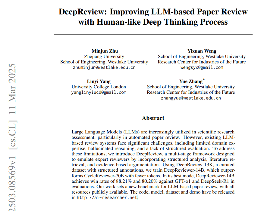 LLM-based review systems lack domain expertise and structured evaluation.

This results in superficial feedback and inaccurate assessments.

This paper introduces DeepReview, a multi-stage framework mimicking expert revietheyrs.

It uses structured analysis and evidence-based
