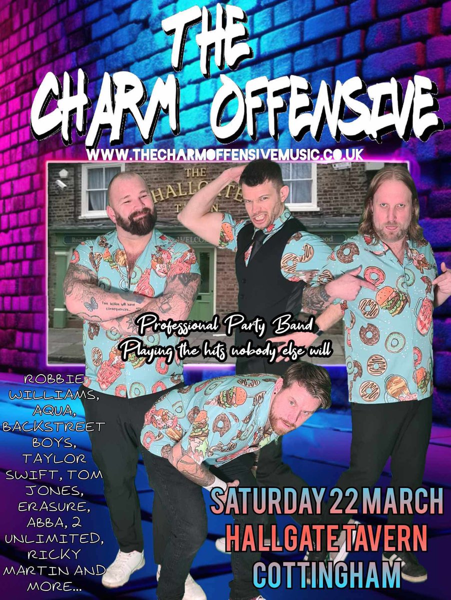 Take your fine asses over to @hallgatetavern on Saturday 22nd of March 2025 to see OUR fine asses grinding out your favourite cheesy pop classics.

Expect a level of mild peril.

#partyband #popclassics #rocktwist #popgoespunk #punkgoescrunk #funny #silly #livemusic #hull #cott