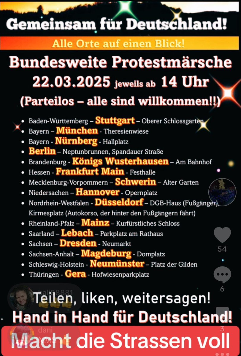 passimalle's tweet photo. Protestmärsche nächsten Samstag
Sei dabei, wenn du deine Heimat retten willst! Bring so viele wie möglich mit (Familie, Freunde). Damit du und deine Nachfahren in Sicherheit leben könnt ❤
Teilen Teilen Teilen 🙏
#Demo #Deutschland #Sicherheit https://t.co/M17pMKNmKh