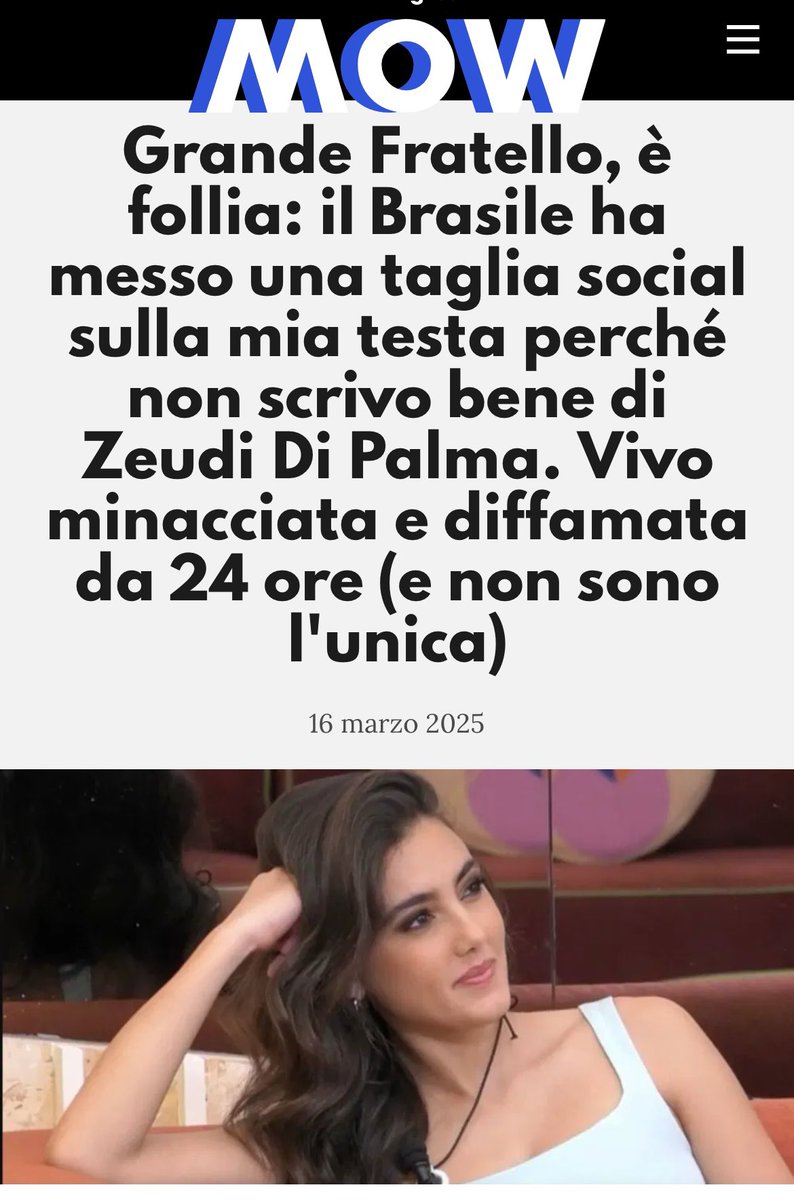 LaSambruna's tweet photo. Ho scritto di ‘sto piccolo incidente diplomatico internazionale col Brasile che ha messo una taglia sul mio profilo x @mow_mag. Il mio account magari domani sparirà, la vergogna sul #grandefratello nella sua peggior edizione di sempre,non credo così presto https://t.co/u6QHAjgHJH https://t.co/3rzYgU23w5