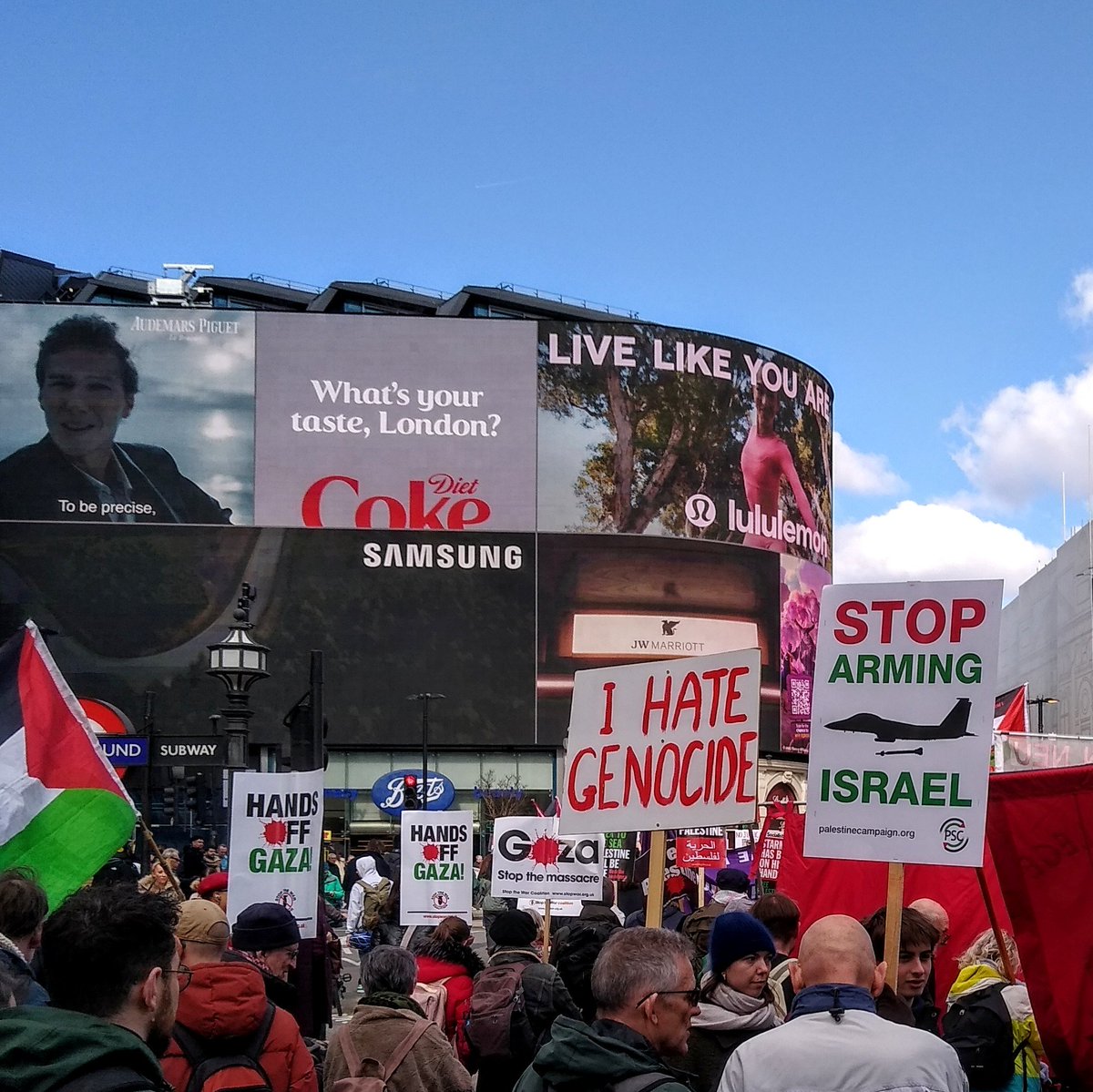 What's your taste, London?

Piccadilly Circus, 15 March 2025.
<a href="/PSCupdates/">Palestine Solidarity Campaign</a> <a href="/STWuk/">Stop the War</a> 
#FreePalestine