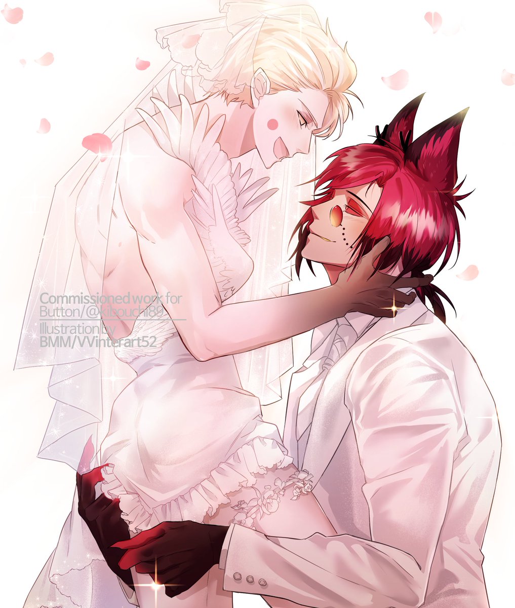 VVinterArt52's tweet photo. I drew #radioapple wedding commission for @/kibouchi89😊💕❤️ #appleradio #alastorxlucifer https://t.co/VMnhNHN8Nv