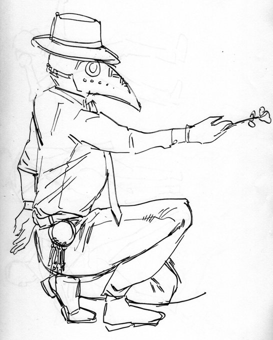 #此村さん描いちゃった

3月16日に開催された此村 https://t.co/KtnRKHoUMh さん  のドローイング会でのスケッチ。ペストマスクをかぶったかっこいいモデルは黒いお面 https://t.co/0JZQFcCNxj さんが中心です。 