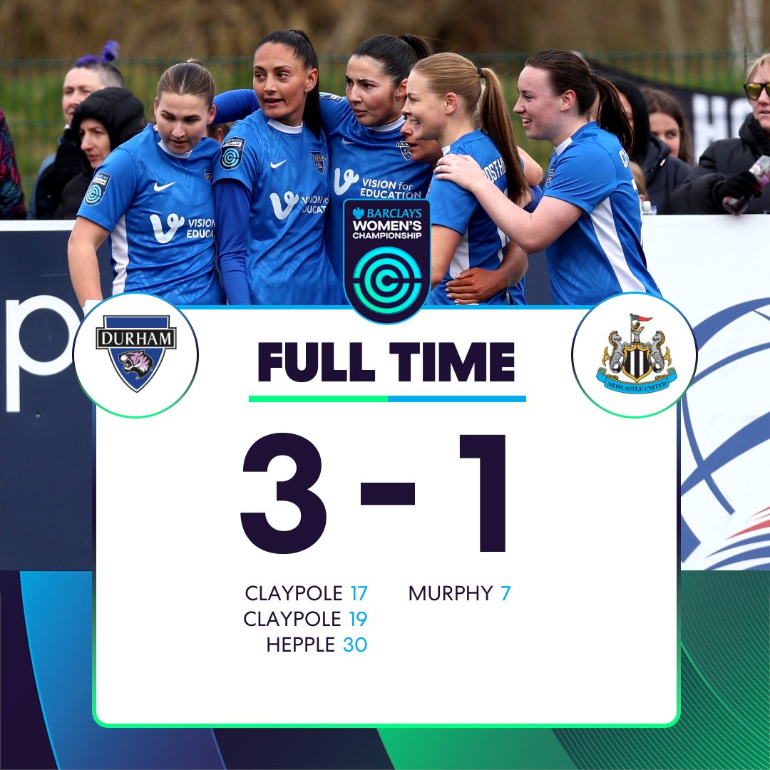 BarclaysWSL2's tweet photo. FT: Durham complete the double over their rivals following three first half goals.

#BarclaysWC https://t.co/7bFoeNmt5p